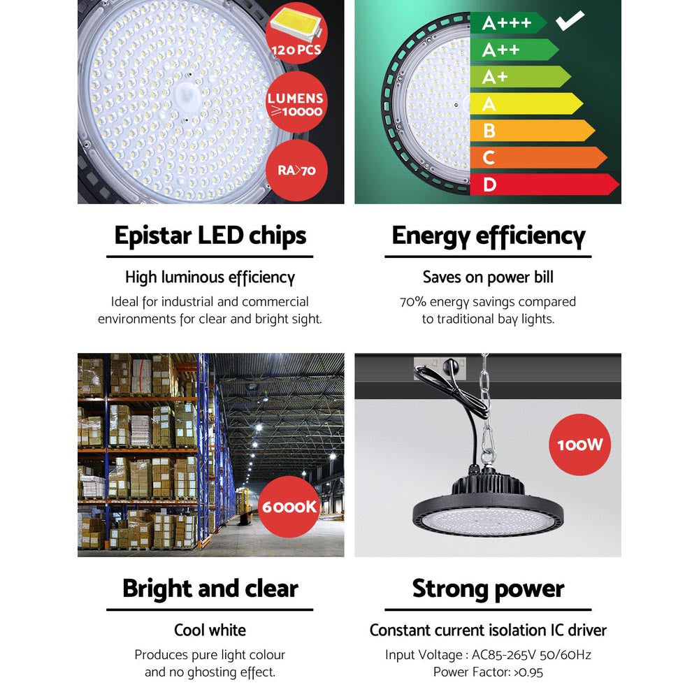 Marlook LED High Bay Lights 100W UFO Industrial Workshop Warehouse Factory Lamp