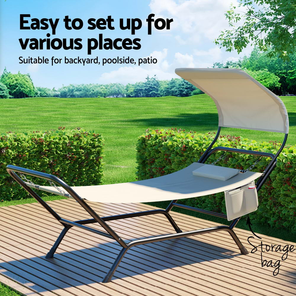 Marlook Hammock Bed w/ Stand Sun Lounge Chair Beige