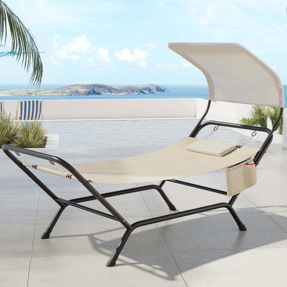 Marlook Hammock Bed w/ Stand Sun Lounge Chair Beige