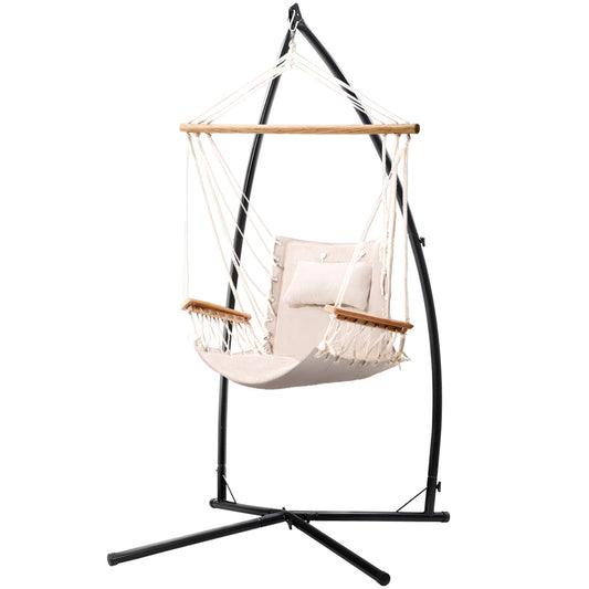 Marlook Hammock Chair with Steel Stand Armrest Outdoor Hanging Cream