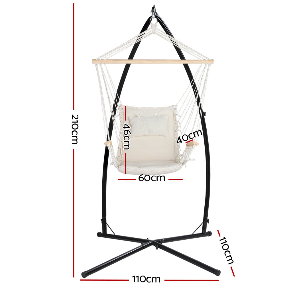 Marlook Hammock Chair with Steel Stand Armrest Outdoor Hanging Cream