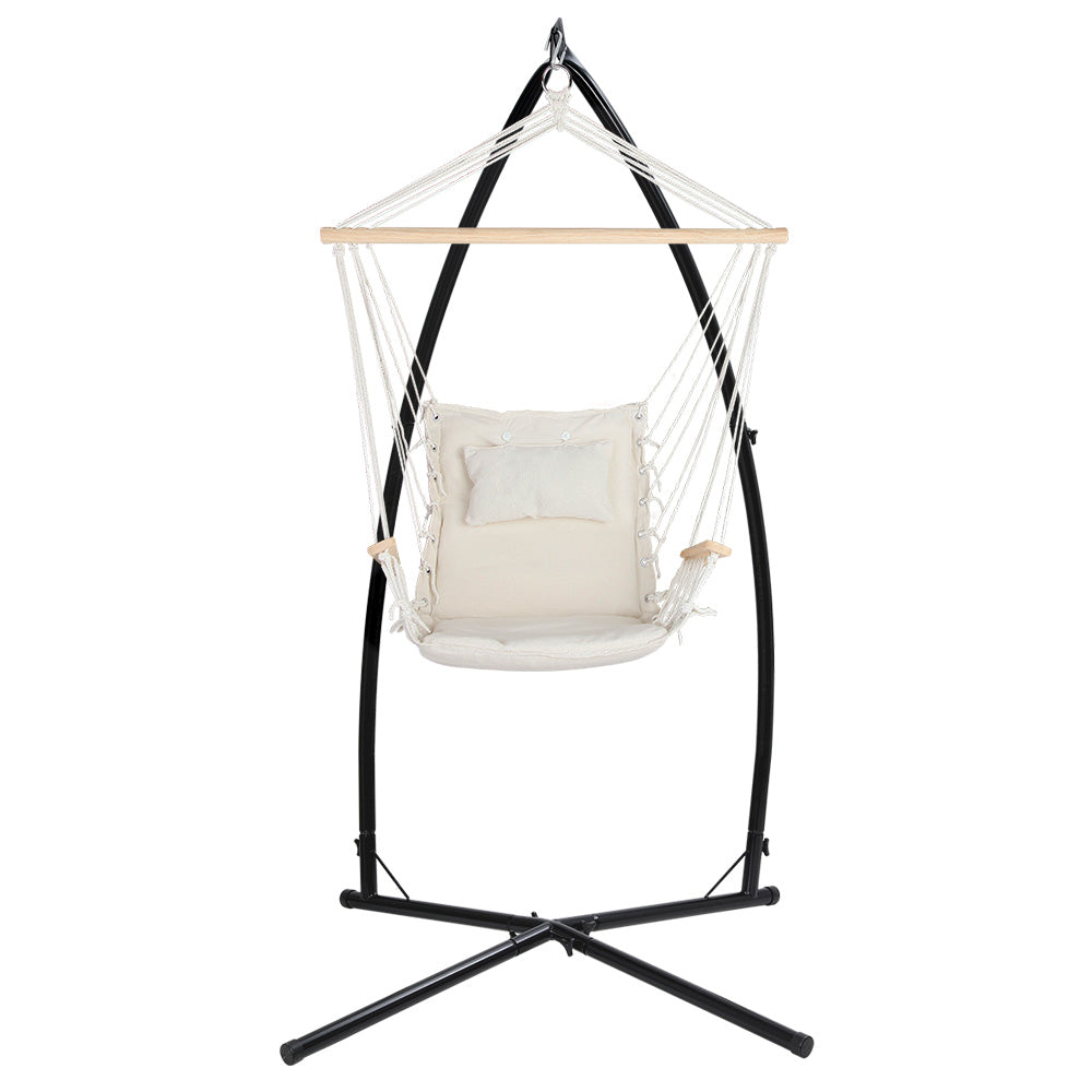 Marlook Hammock Chair with Steel Stand Armrest Outdoor Hanging Cream