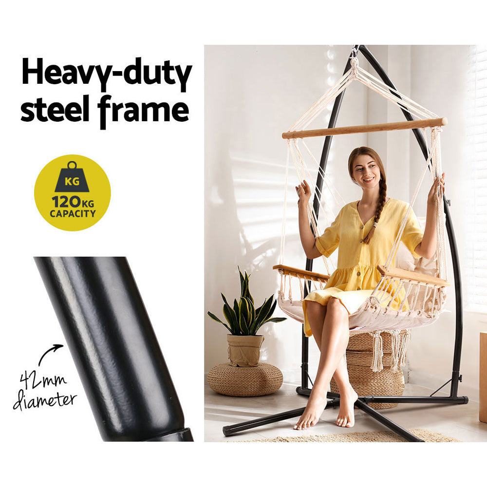 Marlook Hammock Chair with Steel Stand Armrest Outdoor Hanging Cream