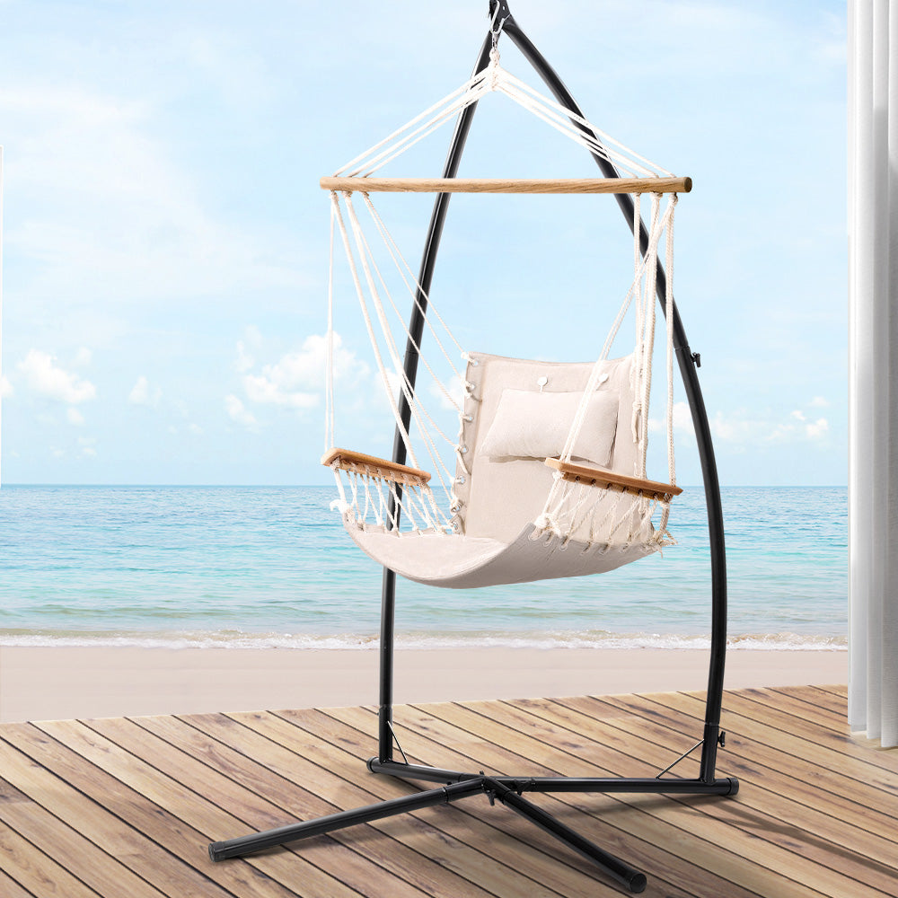Marlook Hammock Chair with Steel Stand Armrest Outdoor Hanging Cream