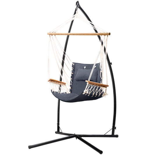 Marlook Hammock Chair with Steel Stand Armrest Outdoor Hanging Grey