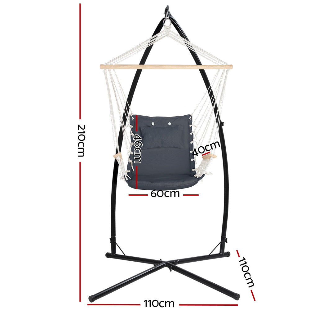 Marlook Hammock Chair with Steel Stand Armrest Outdoor Hanging Grey
