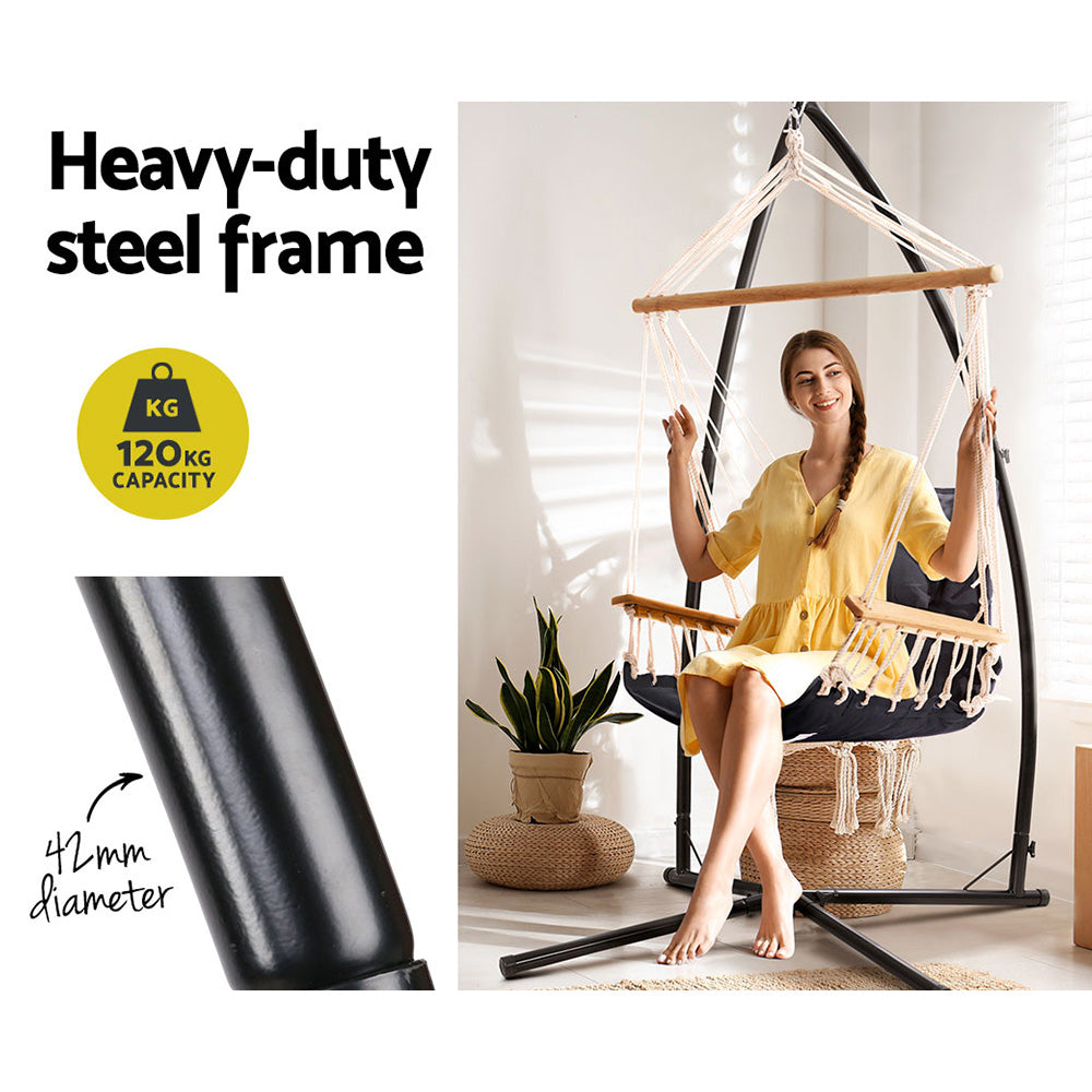Marlook Hammock Chair with Steel Stand Armrest Outdoor Hanging Grey