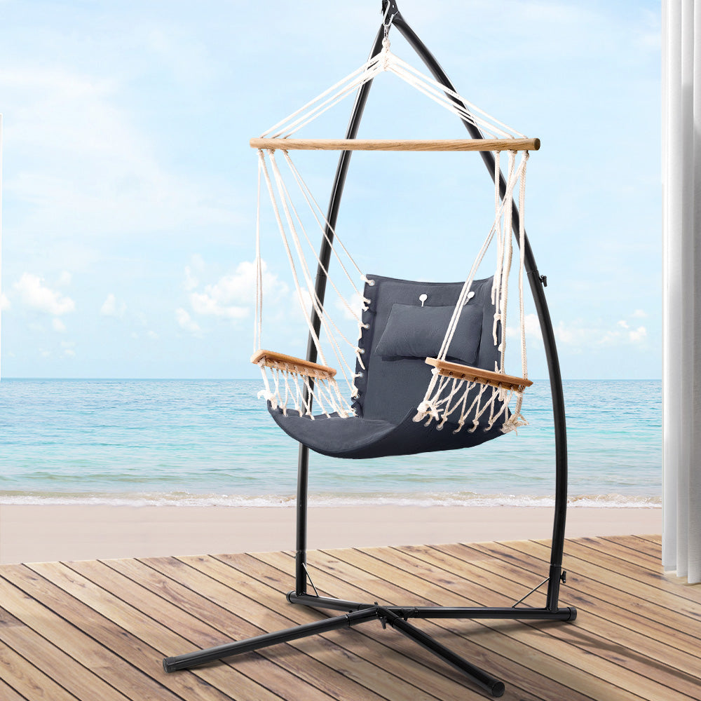 Marlook Hammock Chair with Steel Stand Armrest Outdoor Hanging Grey