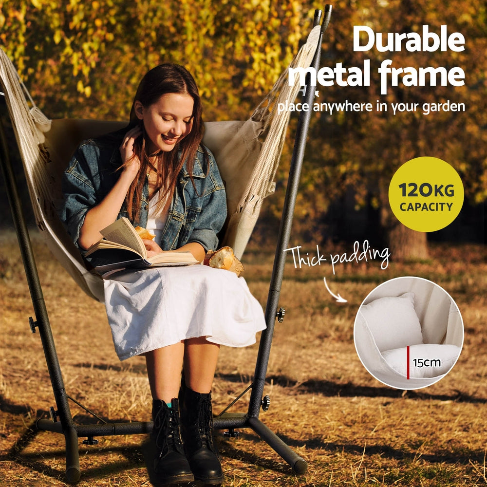 Marlook Hammock Chair Outdoor Camping Hanging with Stand Cream