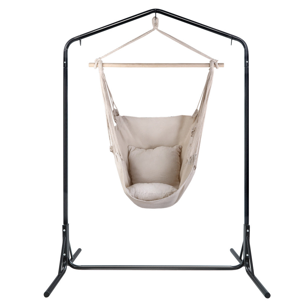 Marlook Outdoor Hammock Chair with Stand Hanging Hammock with Pillow Cream