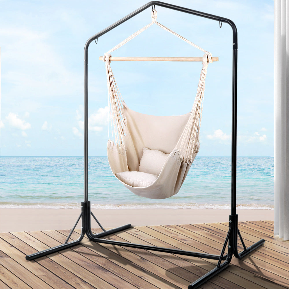 Marlook Outdoor Hammock Chair with Stand Hanging Hammock with Pillow Cream