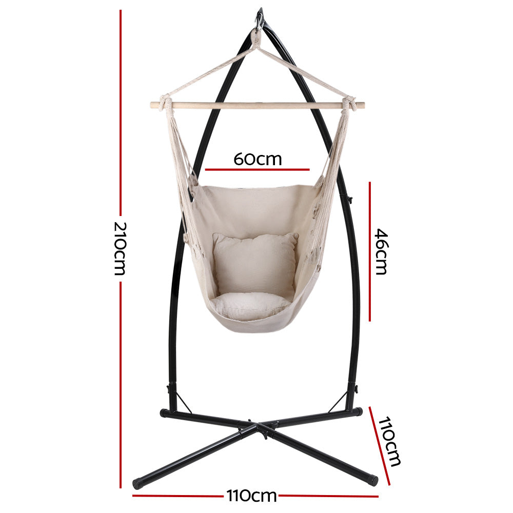 Marlook Hammock Chair Outdoor Camping Hanging with Steel Stand Cream