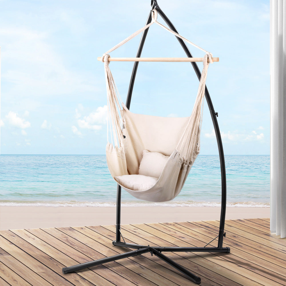 Marlook Hammock Chair Outdoor Camping Hanging with Steel Stand Cream