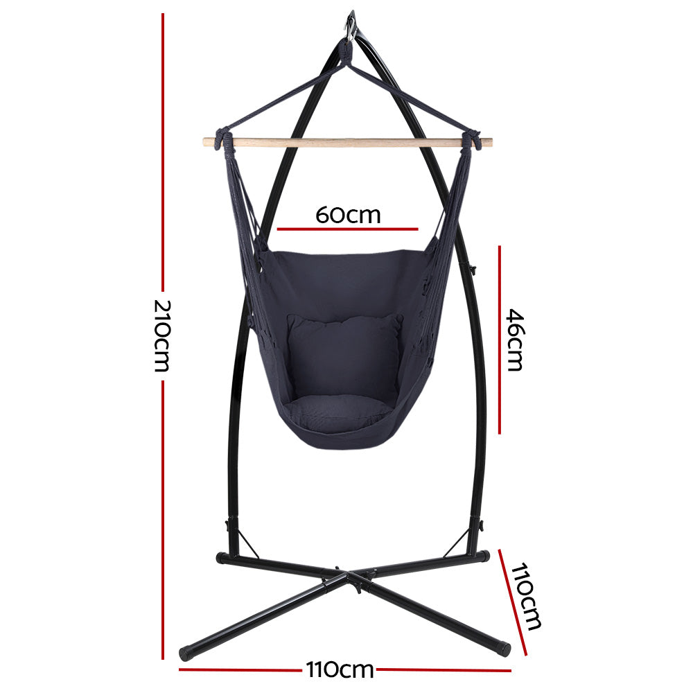 Marlook Hammock Chair Outdoor Camping Hanging with Steel Stand Grey