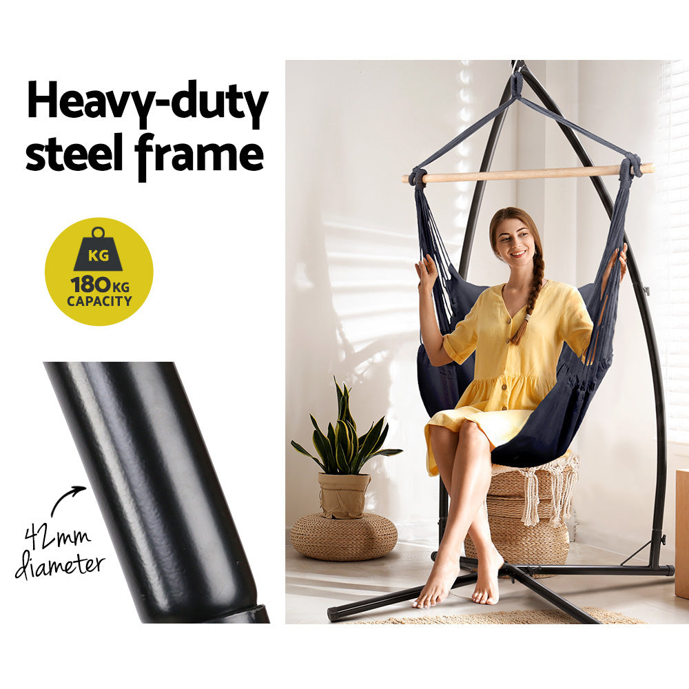Marlook Hammock Chair Outdoor Camping Hanging with Steel Stand Grey