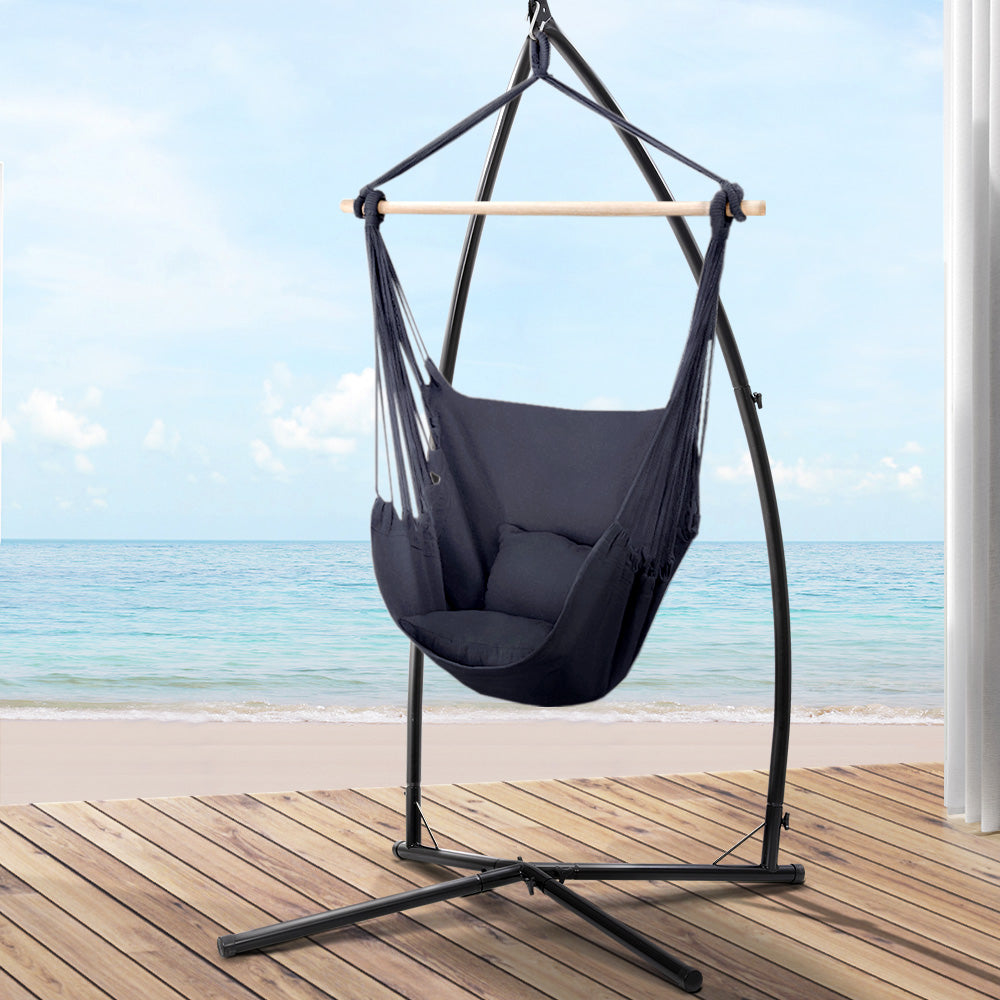 Marlook Hammock Chair Outdoor Camping Hanging with Steel Stand Grey
