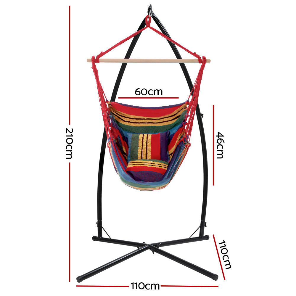 Marlook Hammock Chair Outdoor Camping Hanging with Steel Stand Rainbow