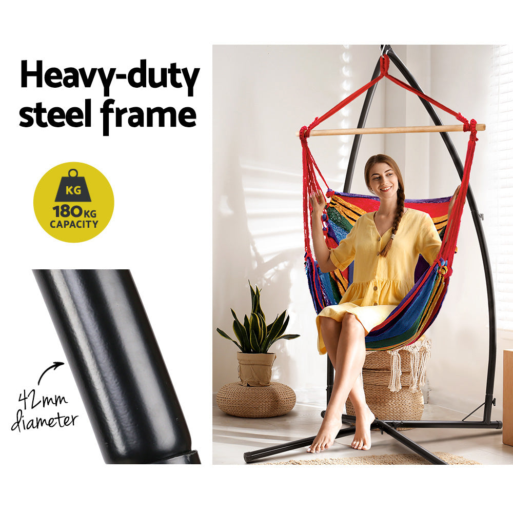 Marlook Hammock Chair Outdoor Camping Hanging with Steel Stand Rainbow