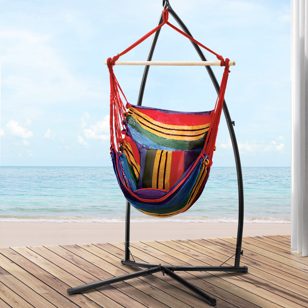 Marlook Hammock Chair Outdoor Camping Hanging with Steel Stand Rainbow
