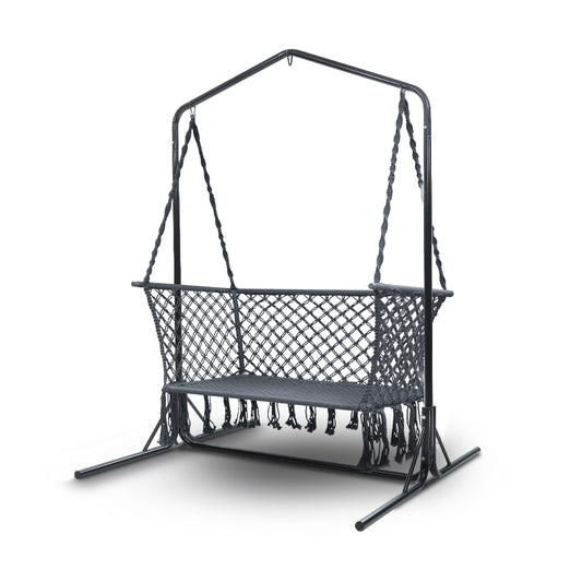 Marlook Hammock Chair with Stand Macrame Outdoor Garden 2 Seater Grey
