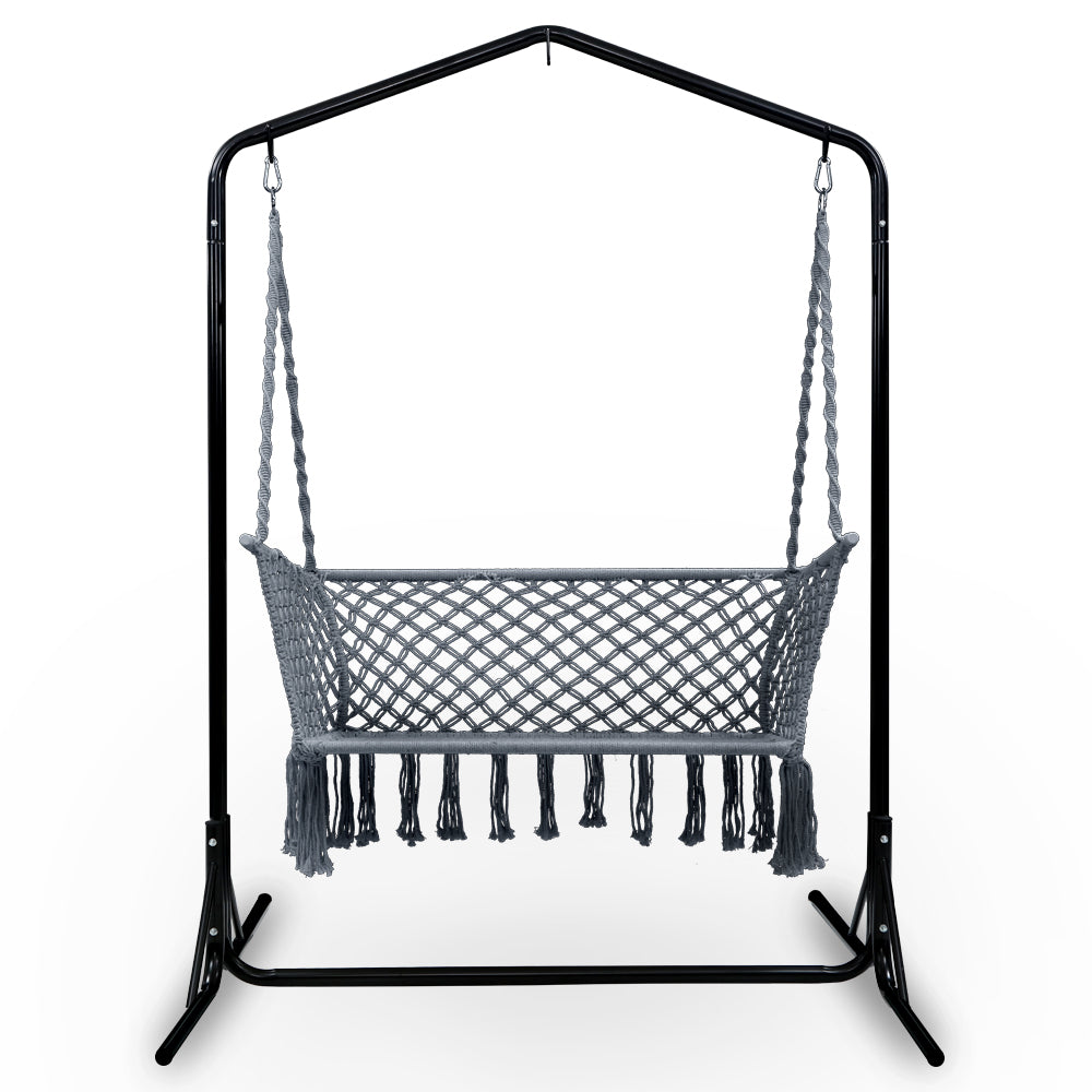 Marlook Hammock Chair with Stand Macrame Outdoor Garden 2 Seater Grey
