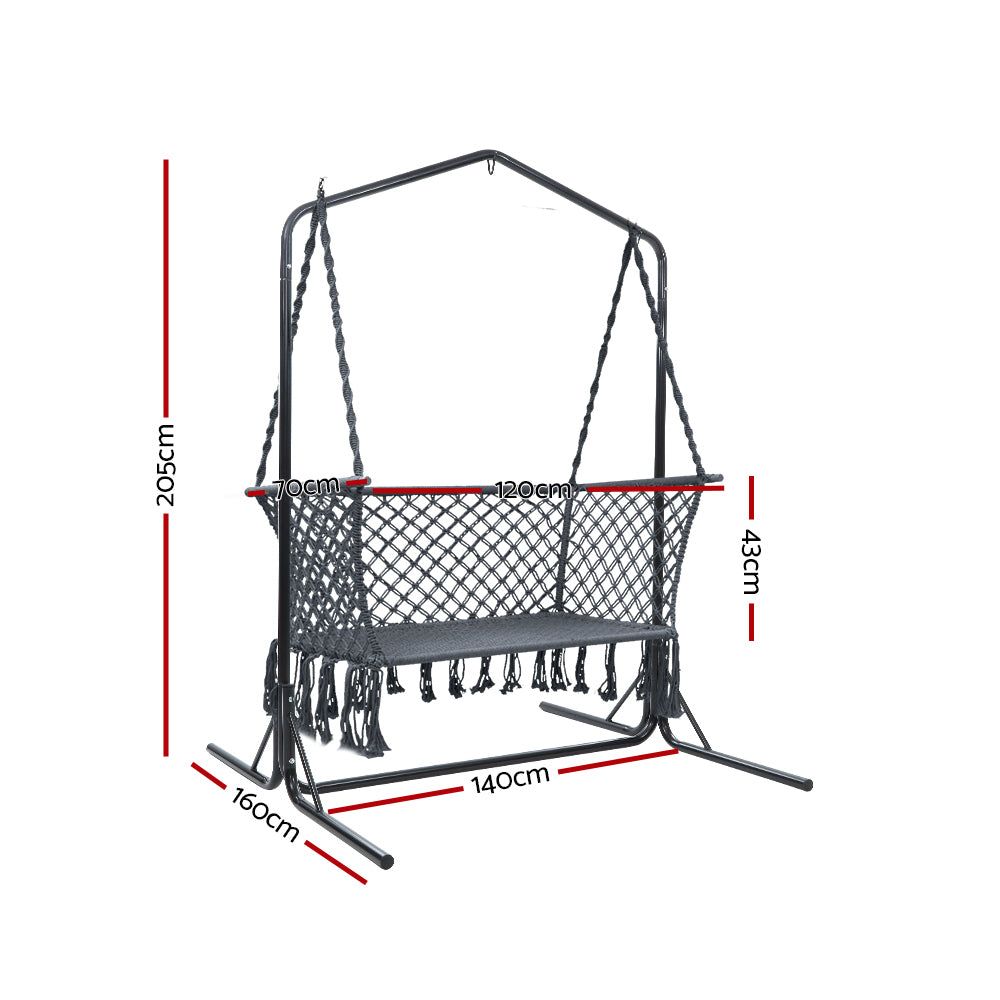 Marlook Hammock Chair with Stand Macrame Outdoor Garden 2 Seater Grey