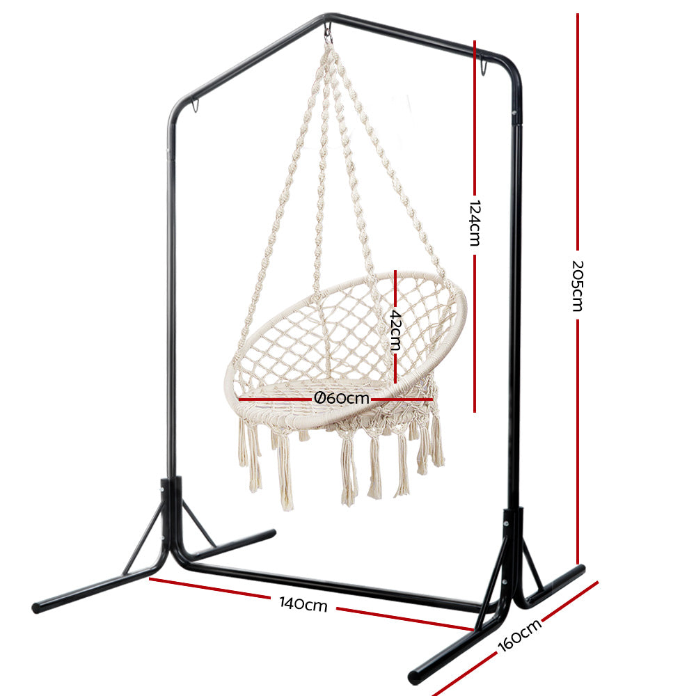 Marlook Outdoor Hammock Chair with Stand Cotton Swing Relax Hanging 124CM Cream