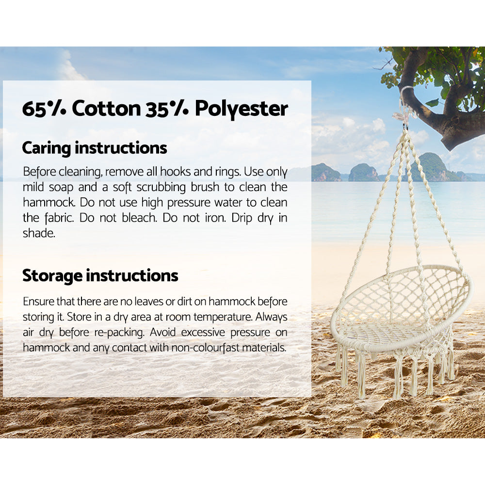 Marlook Outdoor Hammock Chair with Stand Cotton Swing Relax Hanging 124CM Cream