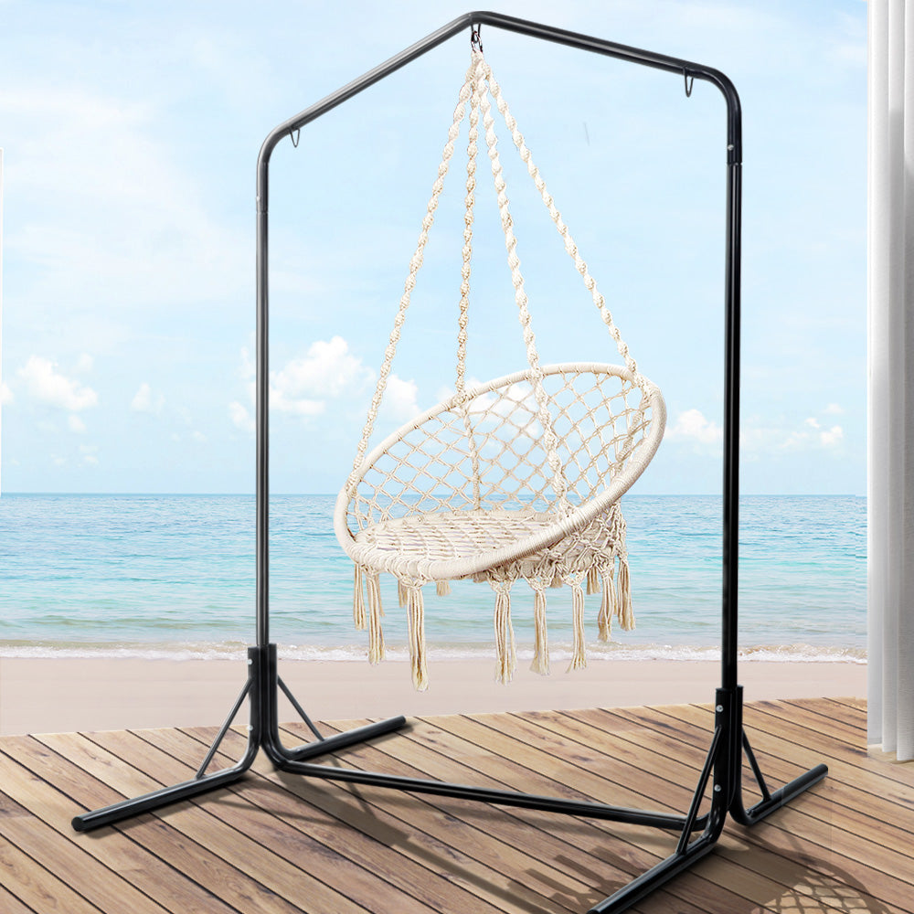 Marlook Outdoor Hammock Chair with Stand Cotton Swing Relax Hanging 124CM Cream