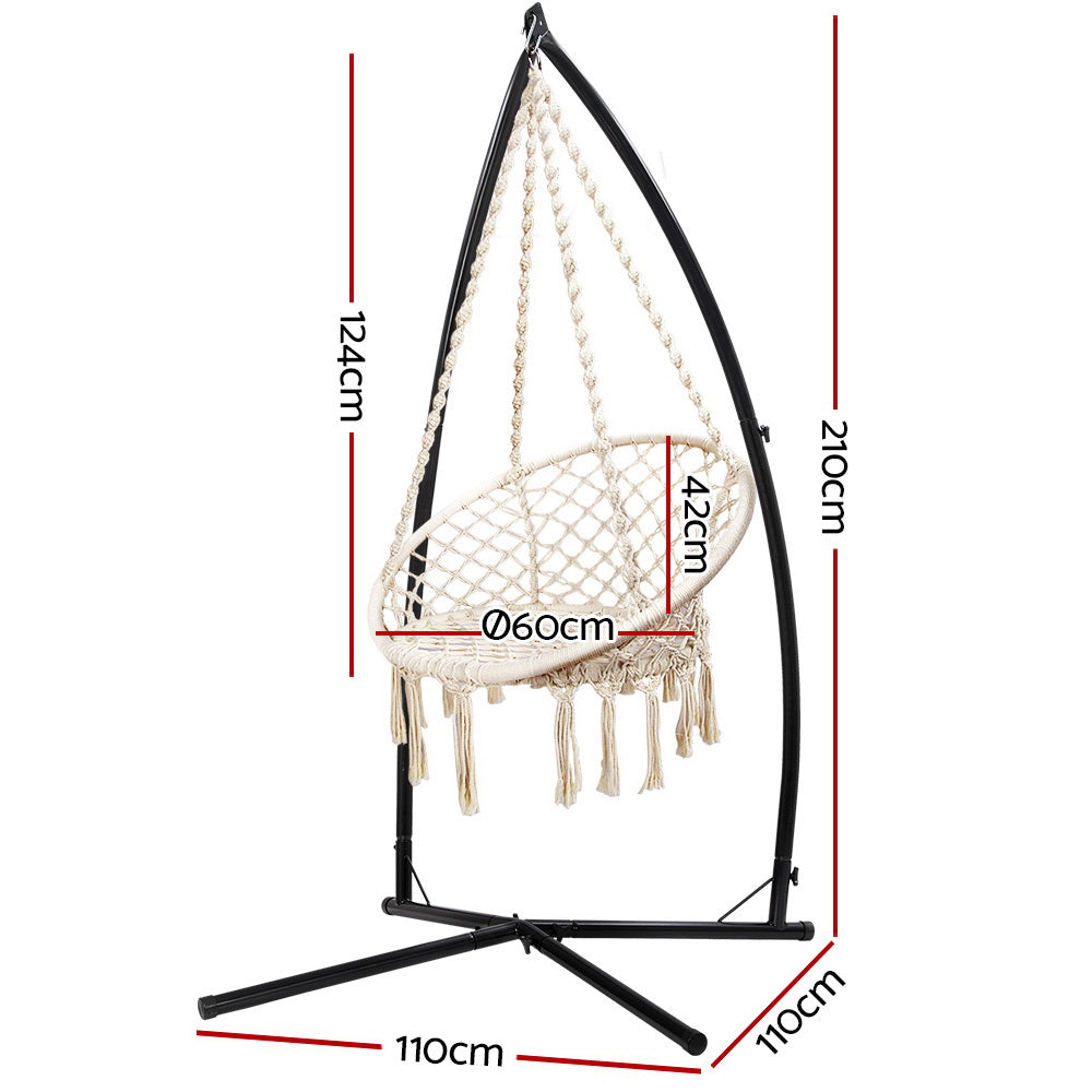 Marlook Hammock Chair with Steel Stand Macrame Outdoor Swinging Cream