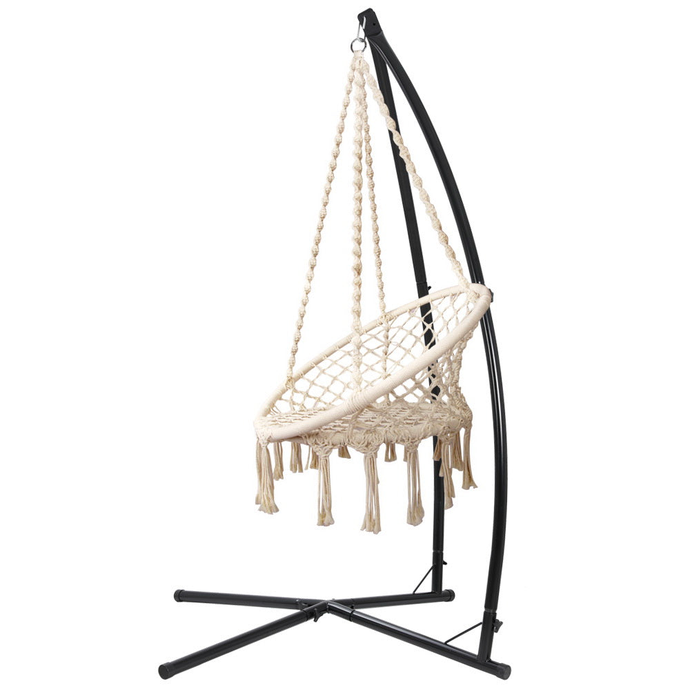 Marlook Hammock Chair with Steel Stand Macrame Outdoor Swinging Cream
