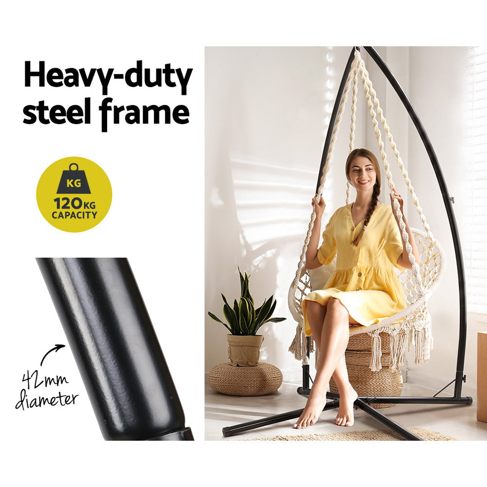 Marlook Hammock Chair with Steel Stand Macrame Outdoor Swinging Cream