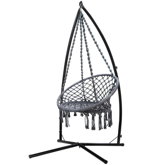 Marlook Hammock Chair with Steel Stand Macrame Outdoor Swinging Grey