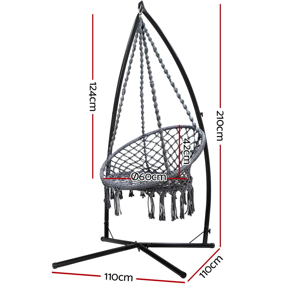 Marlook Hammock Chair with Steel Stand Macrame Outdoor Swinging Grey