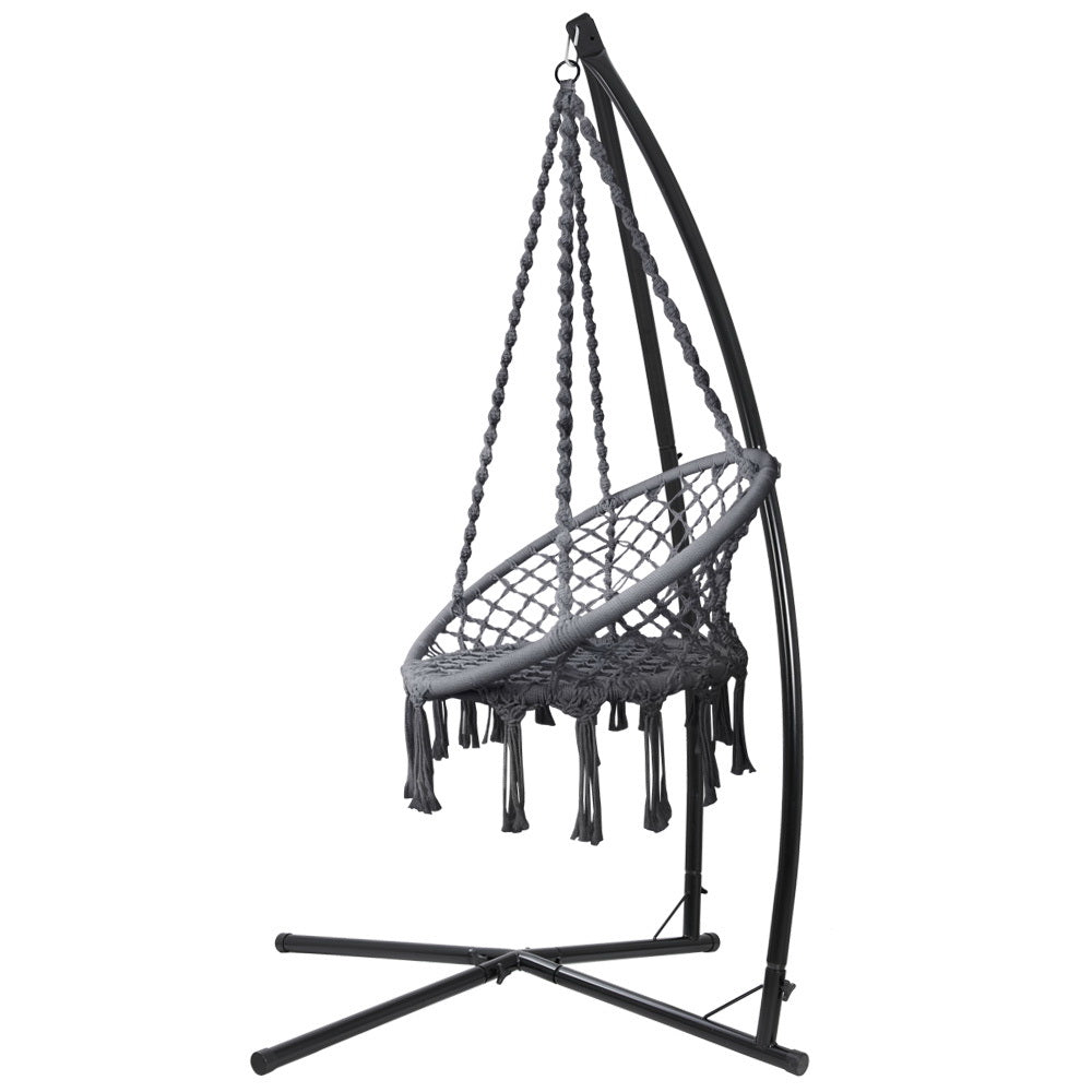 Marlook Hammock Chair with Steel Stand Macrame Outdoor Swinging Grey