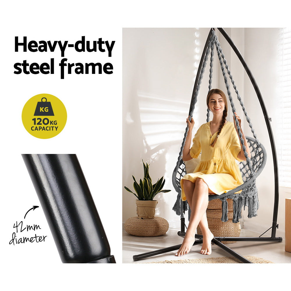 Marlook Hammock Chair with Steel Stand Macrame Outdoor Swinging Grey