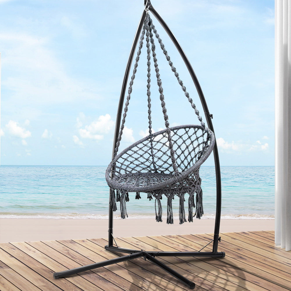 Marlook Hammock Chair with Steel Stand Macrame Outdoor Swinging Grey