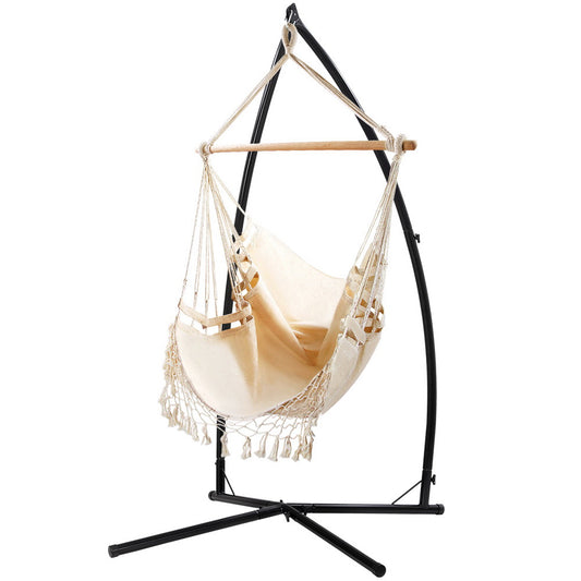 Marlook Hammock Chair with Steel Stand Hanging Outdoor Tassel Cream