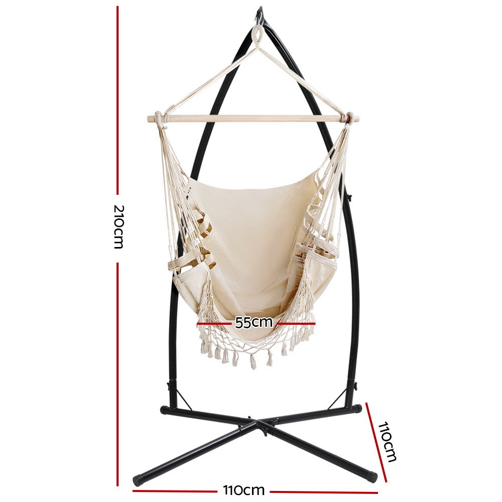 Marlook Hammock Chair with Steel Stand Hanging Outdoor Tassel Cream