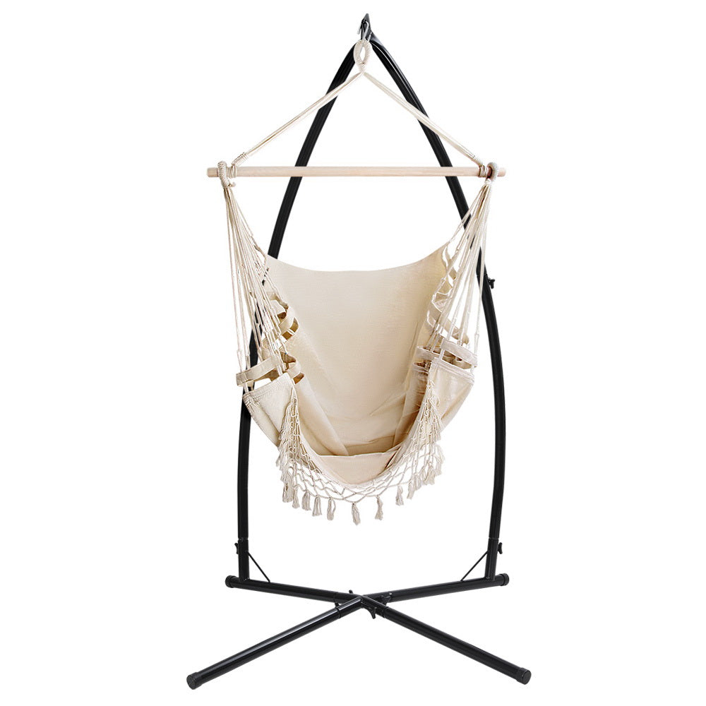 Marlook Hammock Chair with Steel Stand Hanging Outdoor Tassel Cream