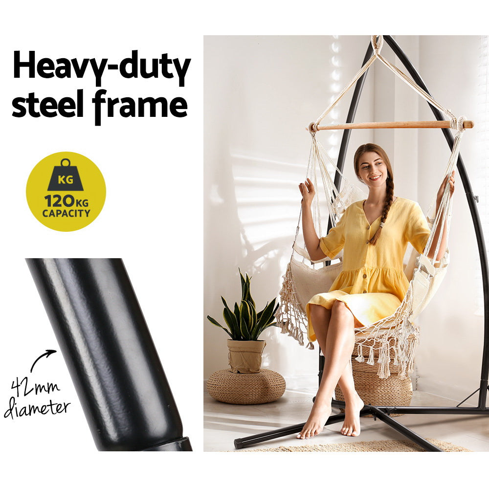 Marlook Hammock Chair with Steel Stand Hanging Outdoor Tassel Cream
