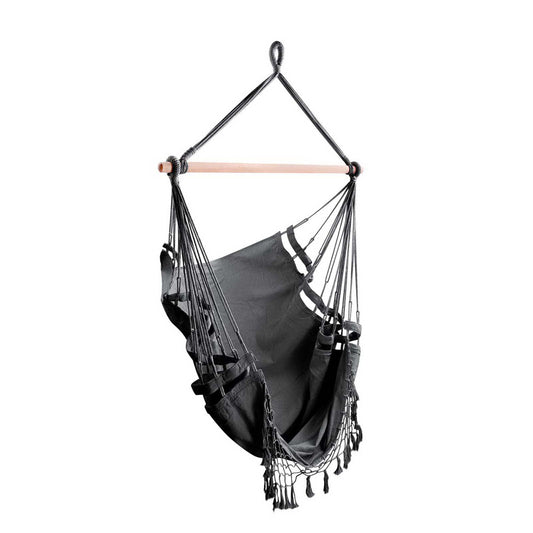 Marlook Hanging Hammock Chair Outdoor Swing Hammocks Tassel Grey