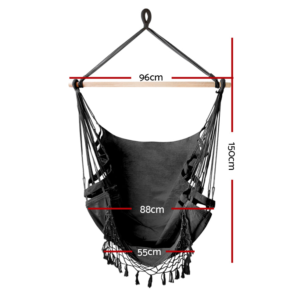 Marlook Hanging Hammock Chair Outdoor Swing Hammocks Tassel Grey