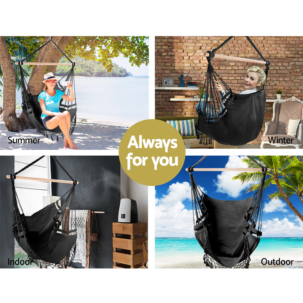 Marlook Hanging Hammock Chair Outdoor Swing Hammocks Tassel Grey