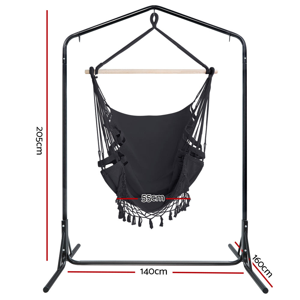Marlook Outdoor Hammock Chair with Stand Tassel Hanging Rope Hammocks Grey