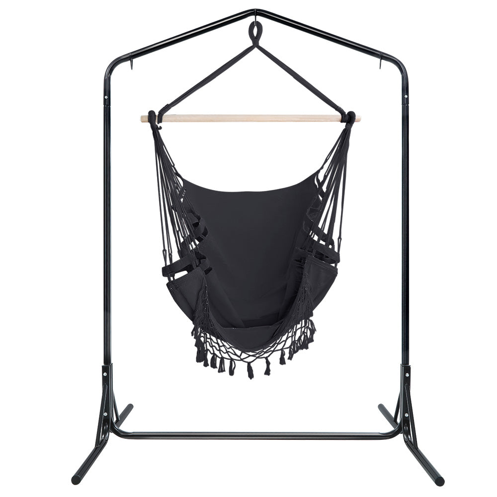 Marlook Outdoor Hammock Chair with Stand Tassel Hanging Rope Hammocks Grey