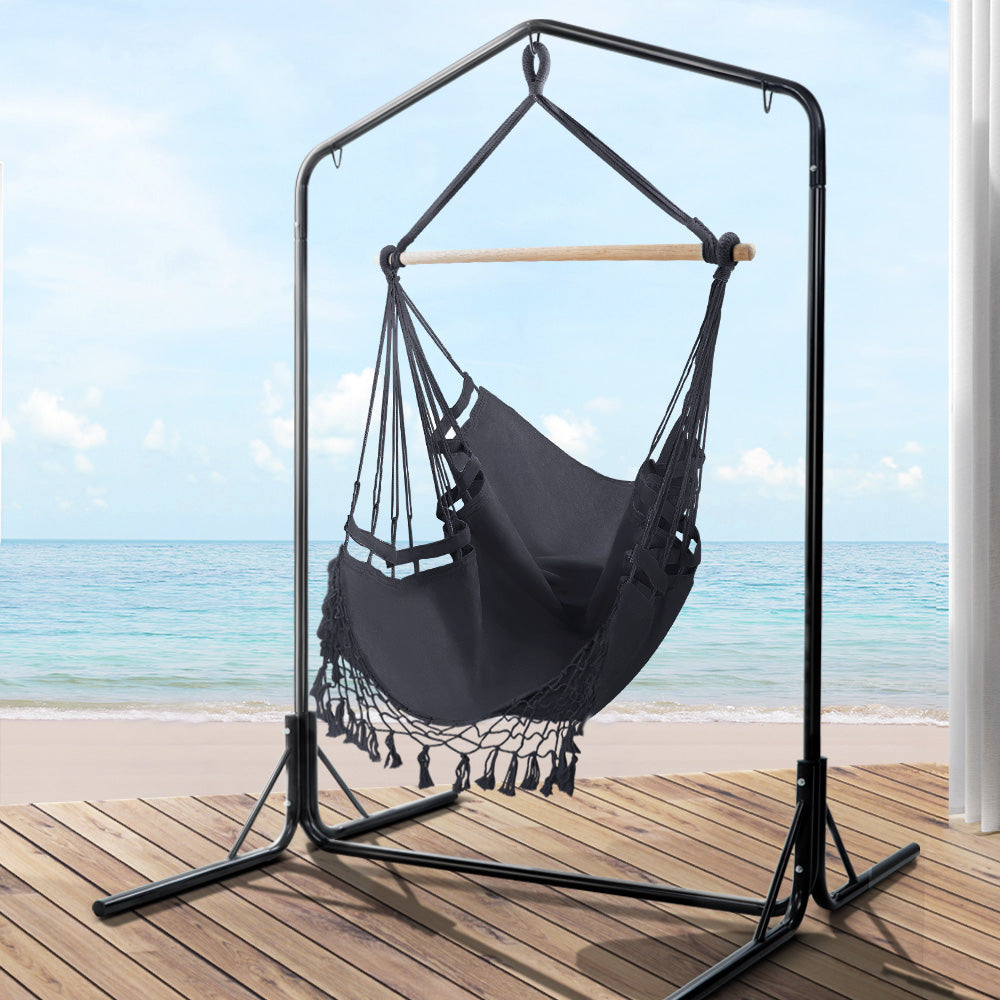 Marlook Outdoor Hammock Chair with Stand Tassel Hanging Rope Hammocks Grey
