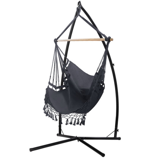 Marlook Hammock Chair with Steel Stand Hanging Outdoor Tassel Grey