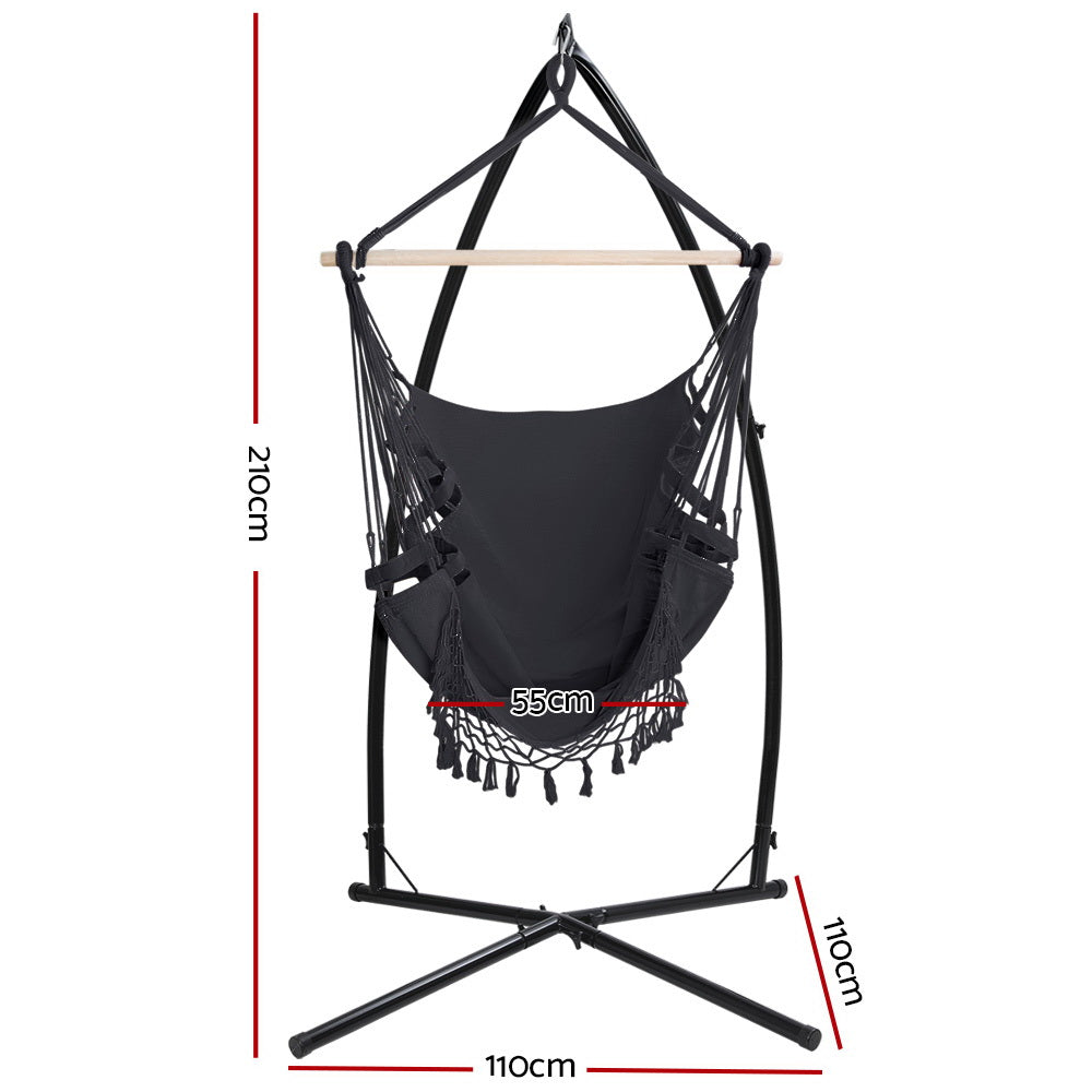 Marlook Hammock Chair with Steel Stand Hanging Outdoor Tassel Grey