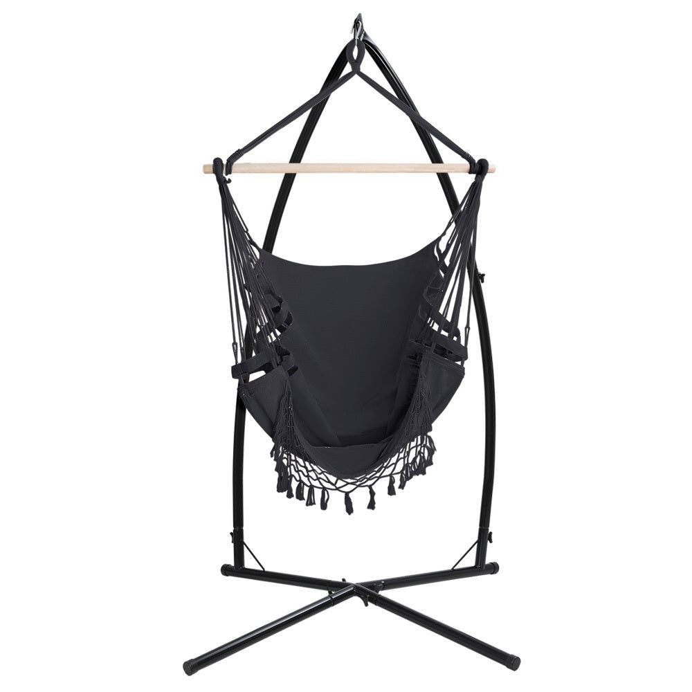 Marlook Hammock Chair with Steel Stand Hanging Outdoor Tassel Grey
